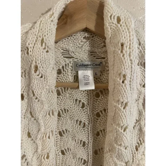 Y Coldwater Creek Cream Ramie & Cotton Chunky Knit Fisherman Cardigan - Picture 10 of 11